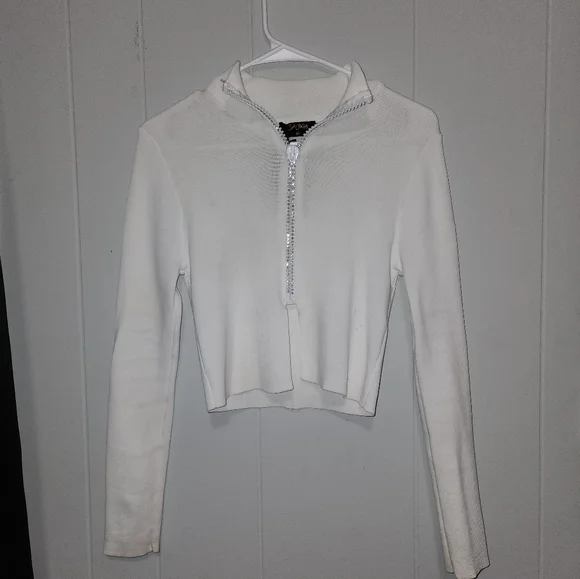 NWT Dolls Kill , Sexy , Sparkly White Long Sleeved Zip Up Popped Collar … - Picture 9 of 14